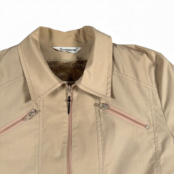 Vintage London Fog Jacket Adult MEDIUM 42 Brown Faux Fur Pile Lining Safari 70s - Picture 2 of 10